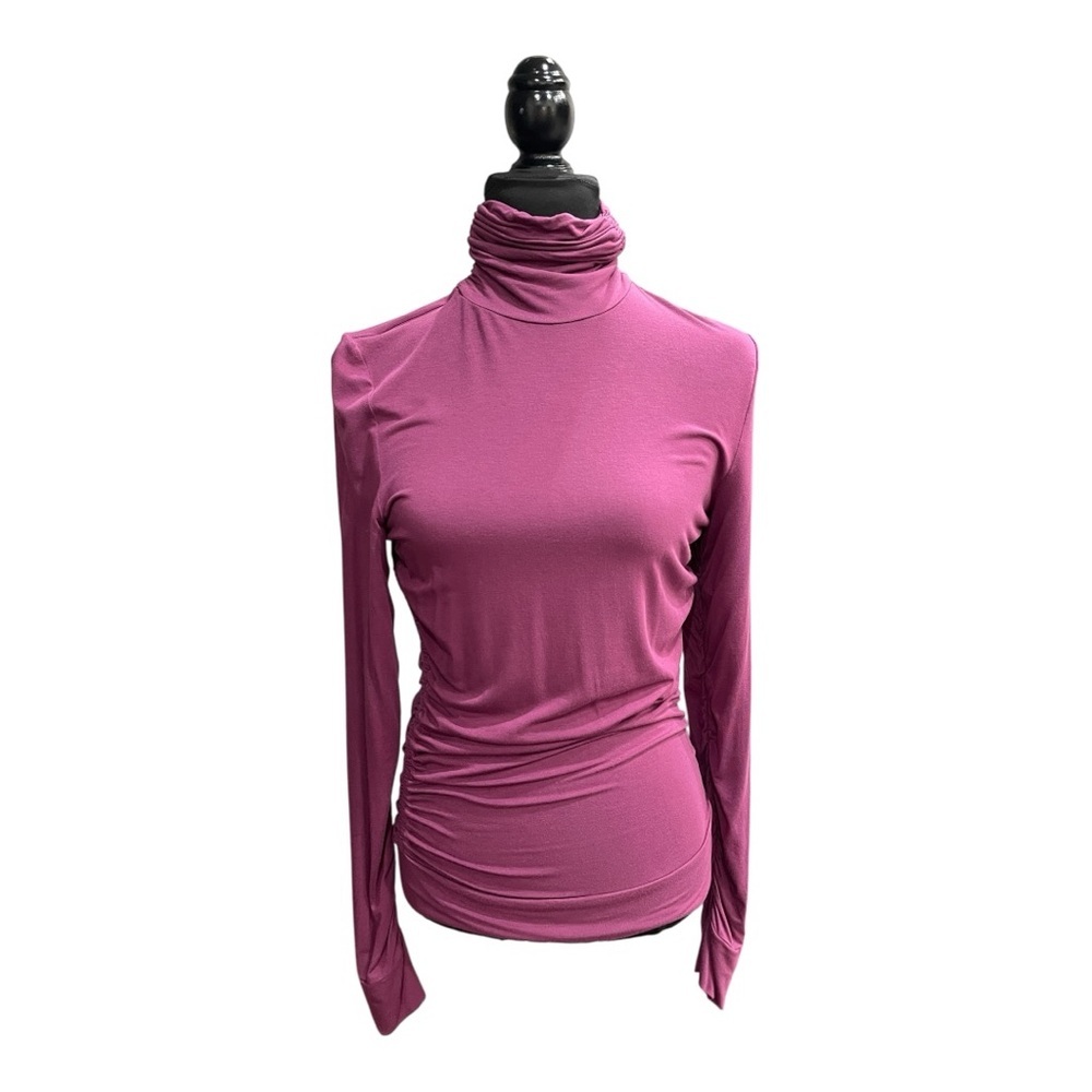 Soft Surroundings Women’s Mock Neck Long Sleeve Ruched Top – Size Small – Plum